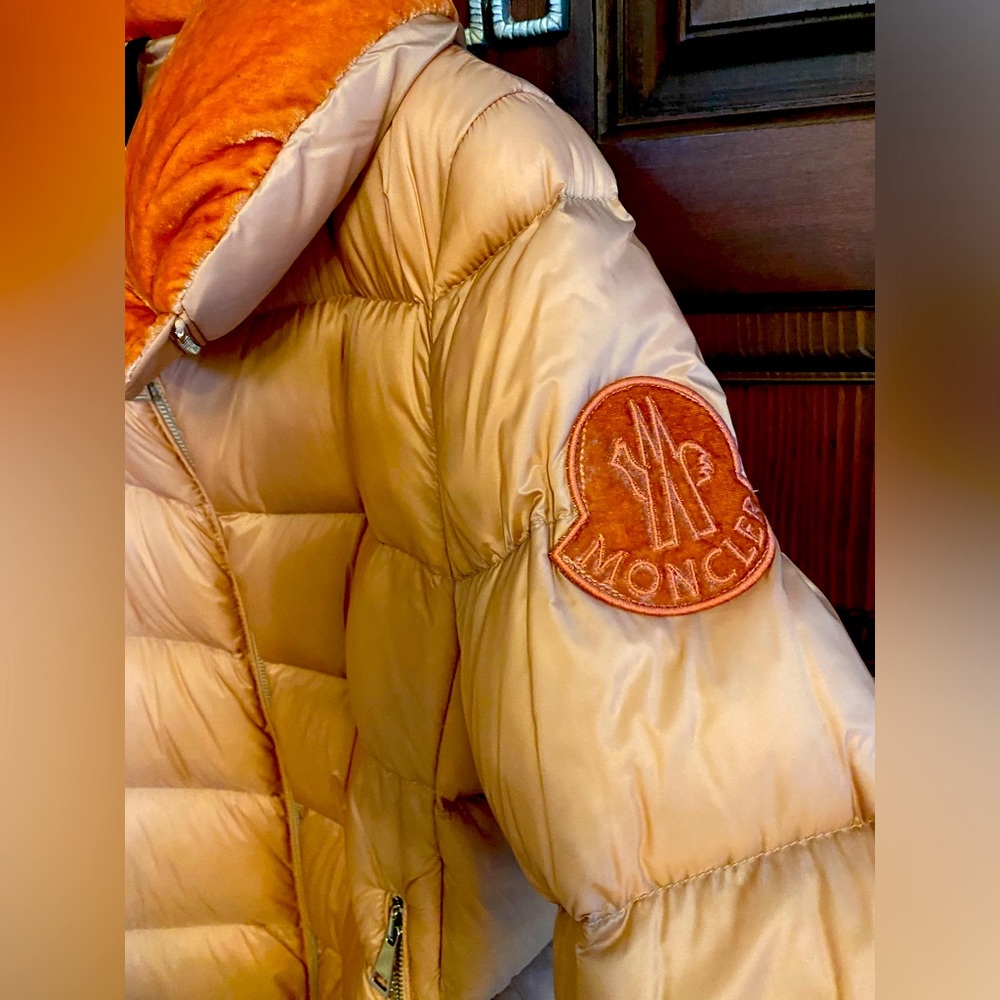 MONCLER iced peach puffer coat